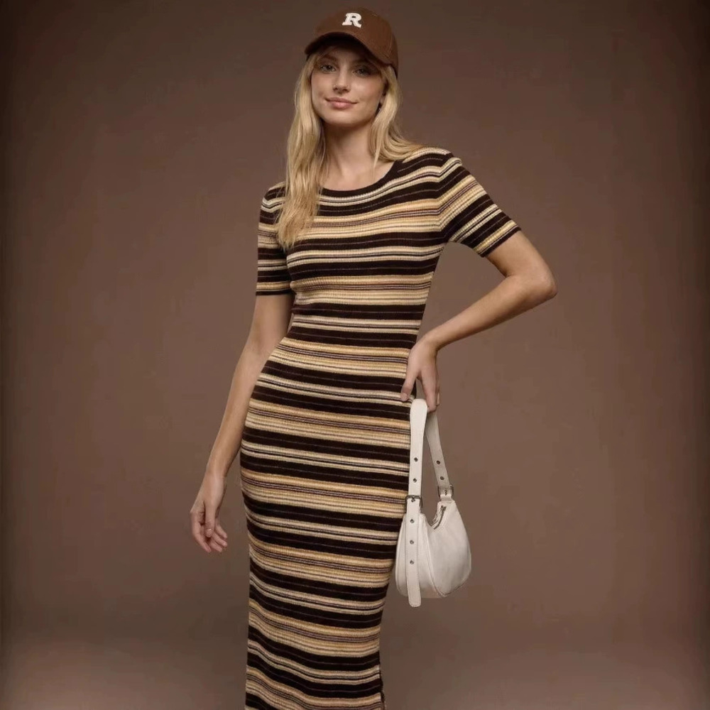Zara Striped Square Neck Midi Dress Summer